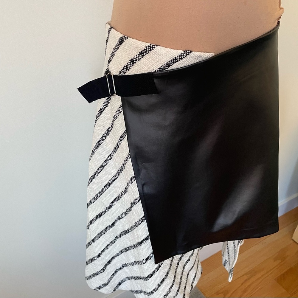 Mirimalist Wrap Striped Cotton Faux Leather Asymmetrical A-Line Skirt NWT Size L - Picture 7 of 10